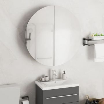 vidaXL Dulap de baie cu oglindă rotundă și LED, negru, 54x54x17,5 cm