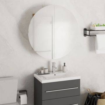 vidaXL Dulap de baie cu oglindă rotundă și LED, stejar, 47x47x17,5 cm