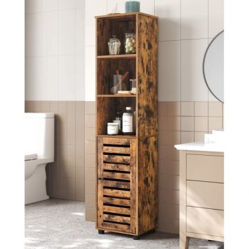 Dulap Inalt Pentru Baie, Cu 3 Compartimente Deschise Și 2 Rafturi Reglabile, Maro Rustic, 40 Cm