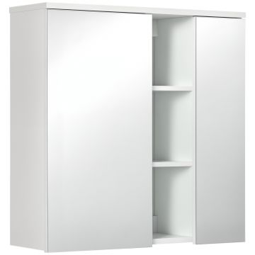 Dulap pentru medicamente cu usi duble, 3 rafturi reglabile, cu oglinda, montare pe perete, alb 60x20x61cm Kleankin | Aosom Romania