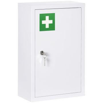 Kleankin Dulap de medicamente cu 3 niveluri din otel inoxidabil cu 2 chei si suport de perete, 30x14x46 cm, alb | AOSOM RO