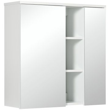 Dulap pentru medicamente cu usi duble, 3 rafturi reglabile, cu oglinda, montare pe perete, alb 60x20x61cm Kleankin | Aosom Romania