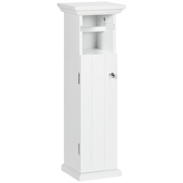 kleankin Dulapior Baie cu Suport Rola de Hartie Igienicarta si Dulapior din Lemn MDF, 21.5x17.8x66.5cm, Alb | AOSOM RO