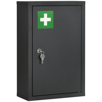 Dulapior de medicamente cu montare pe perete, Cutie de prim-ajutor cu 3 niveluri cu 2 chei, negru | AOSOSM RO Kleankin | Aosom RO