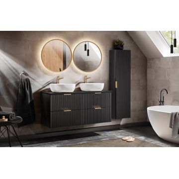 Set Mobilier pentru baie, din pal si MDF, 8 piese, 120 cm, Adel Negru Mat