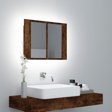 vidaXL Dulap cu oglindă & LED stejar fumuriu 60x12x45 cm lemn compozit
