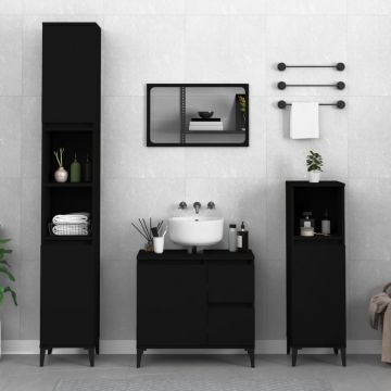vidaXL Dulap de baie, negru, 30x30x190 cm, lemn prelucrat