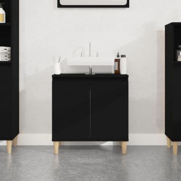 vidaXL Dulap de chiuvetă, negru, 58x33x60 cm, lemn prelucrat